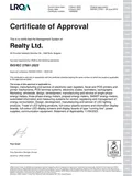 Реалти ISO 9001, ISO 14001, ISO 45001, ISO 27001, ISO 50001