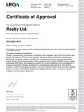 Реалти ISO 9001, ISO 14001, ISO 45001, ISO 27001, ISO 50001