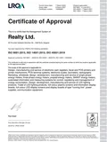 Реалти ISO 9001, ISO 14001, ISO 45001, ISO 27001, ISO 50001